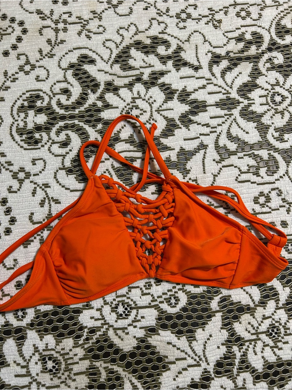 Xhilaration Orange Crochet-Front Bikini Top